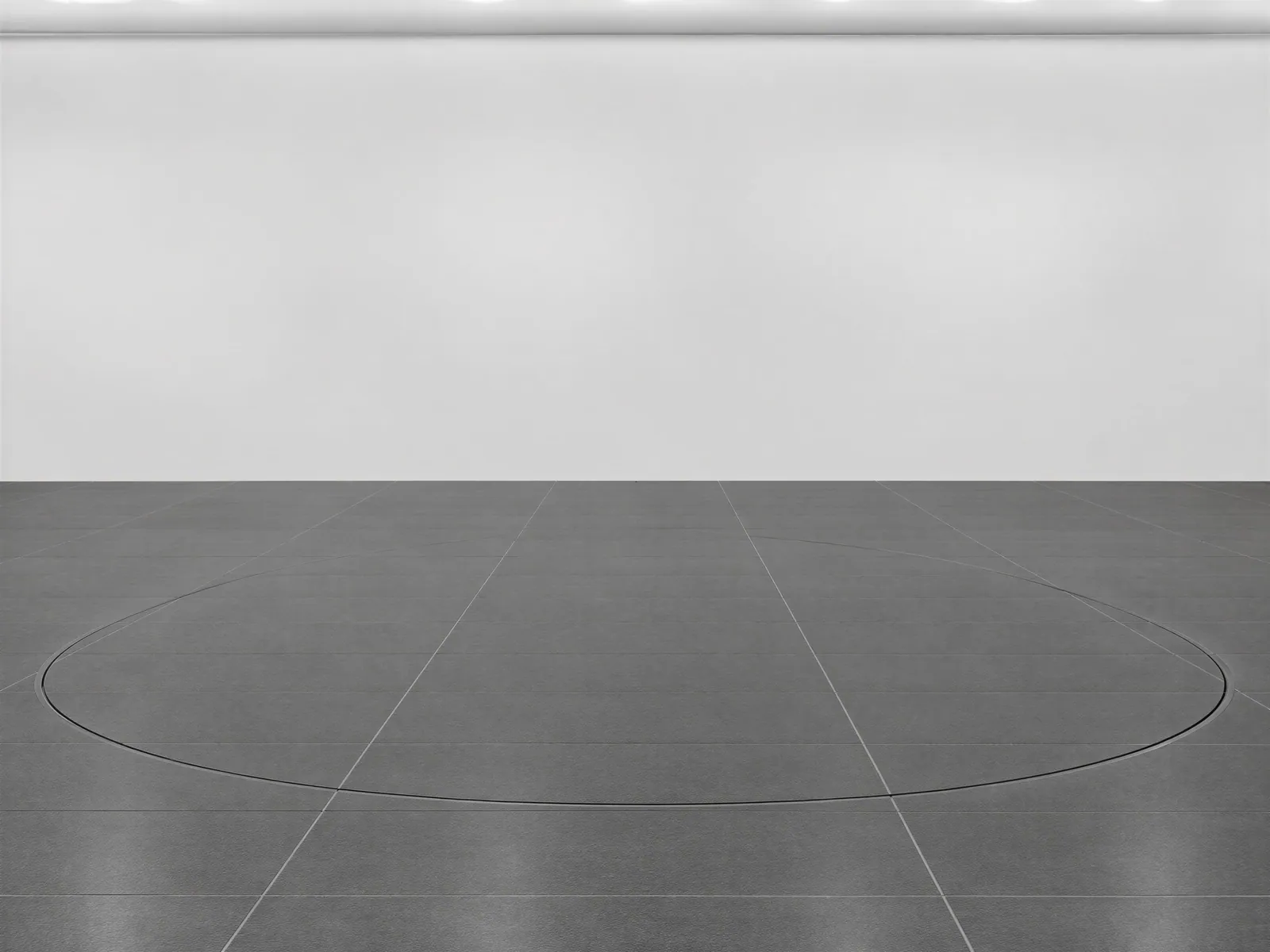 The “White wall, dark tile floor, ring” background on its own, with no vehicle.