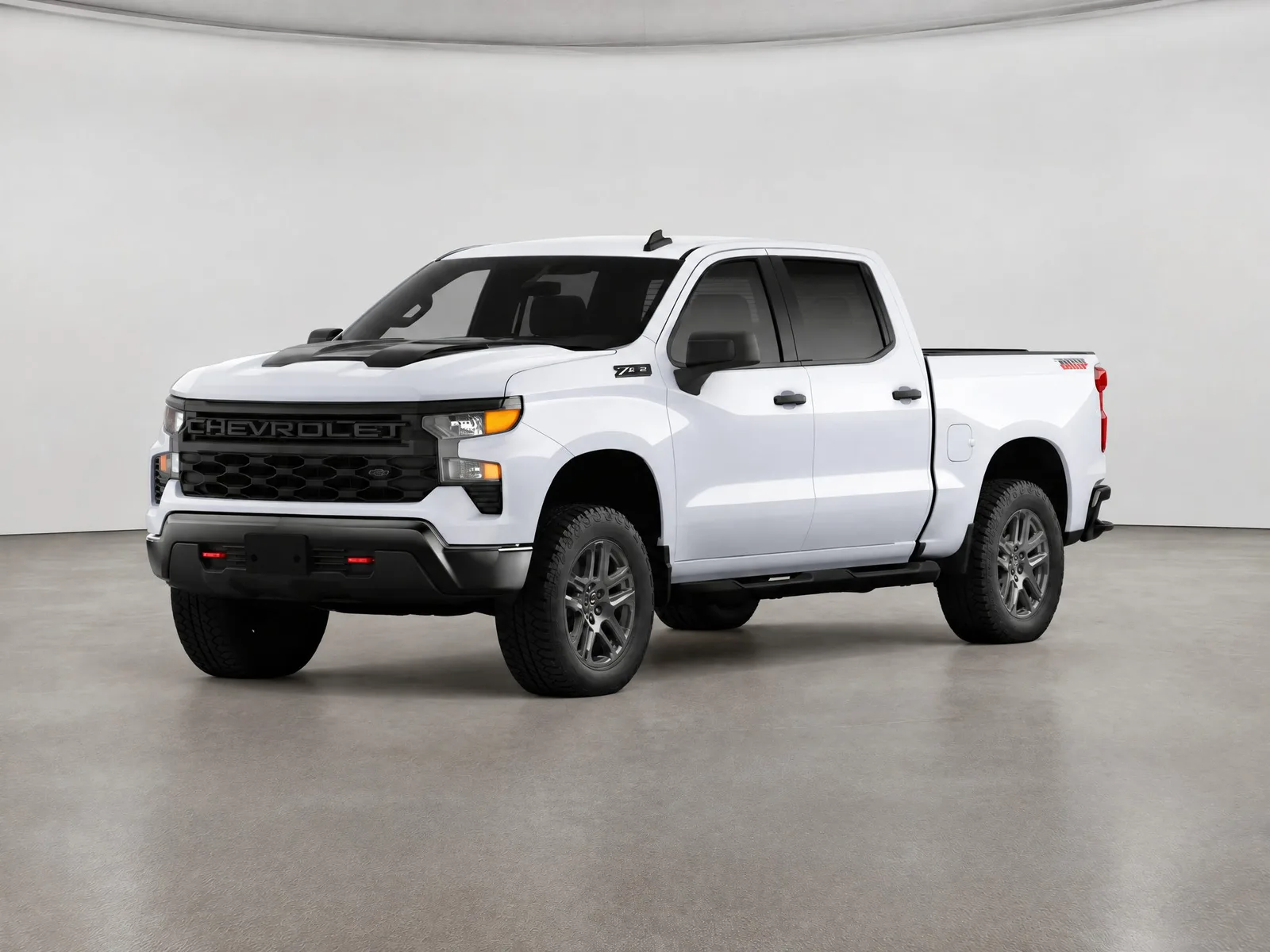Pickup truck on the “White backdrop, taupe floor” background.
