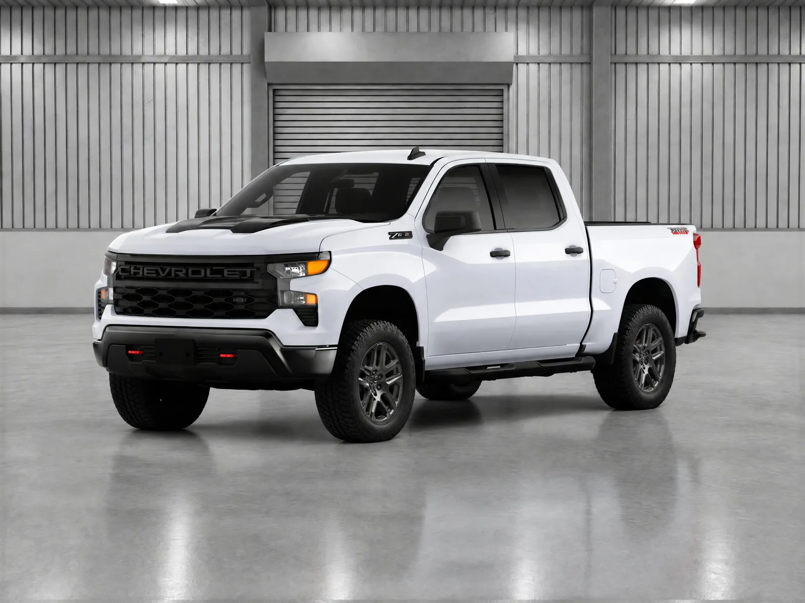 Pickup truck on the “Warehouse roller door” background.