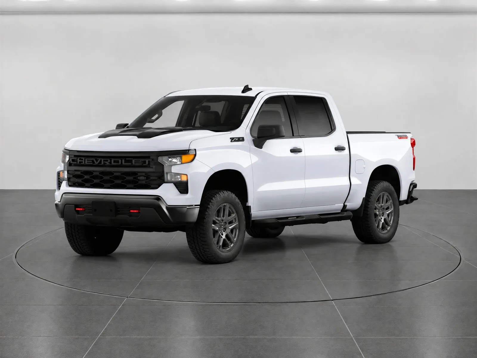 Pickup truck on the “White wall, dark tile floor, ring” background.