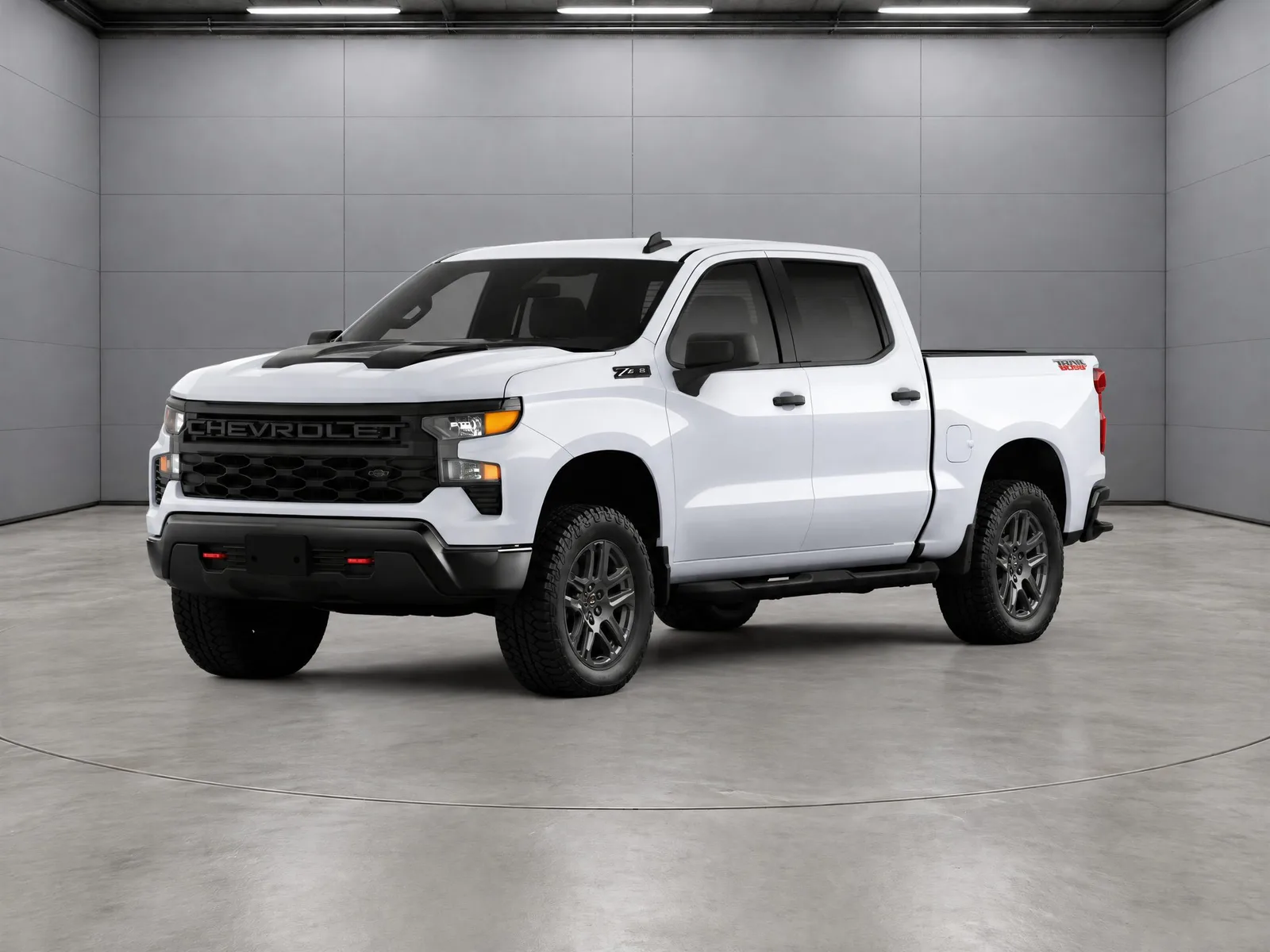Pickup truck on the “Grey panel hall, ring” background.