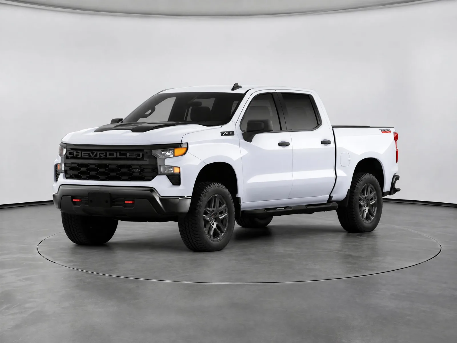 Pickup truck on the “White backdrop, dark grey floor, ring” background.
