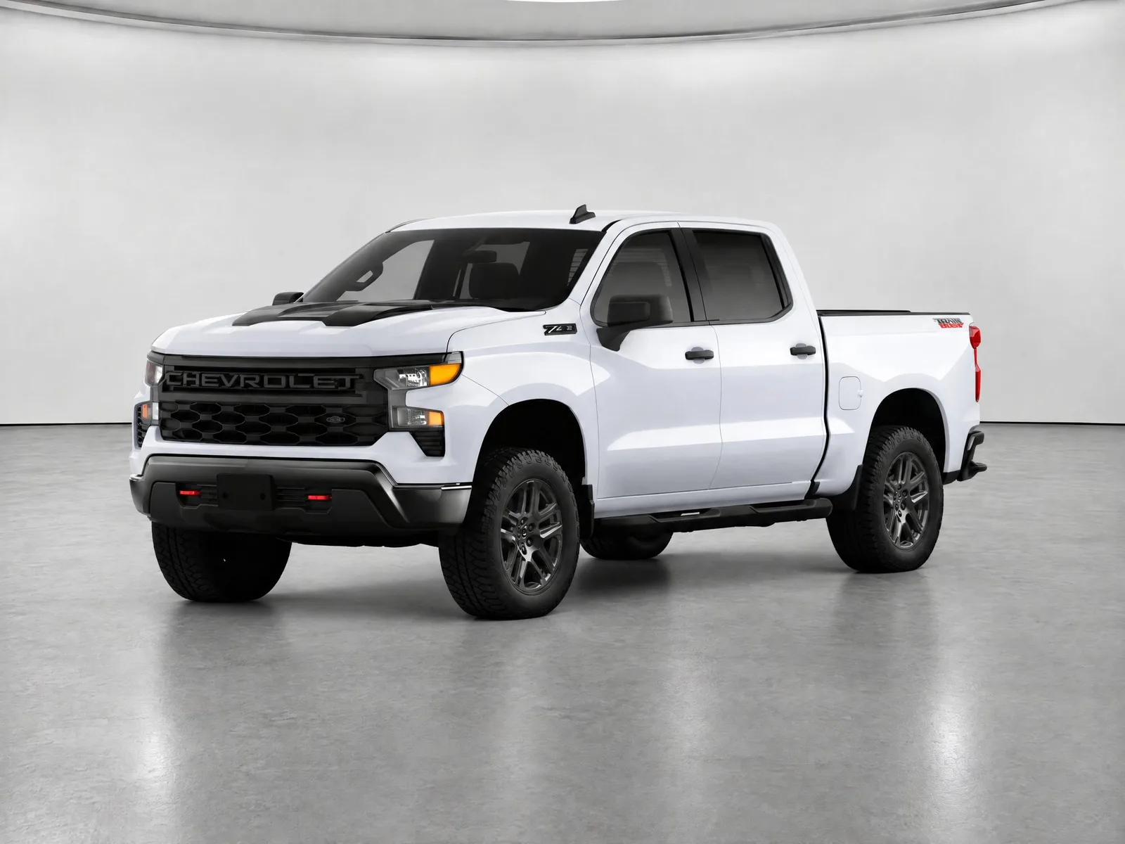 Pickup truck on the “White backdrop, grey floor” background.