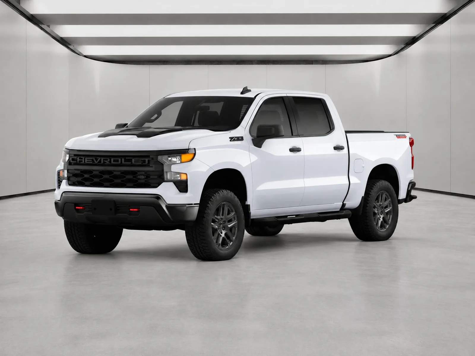 Pickup truck on the “Light-slot white hall” background.