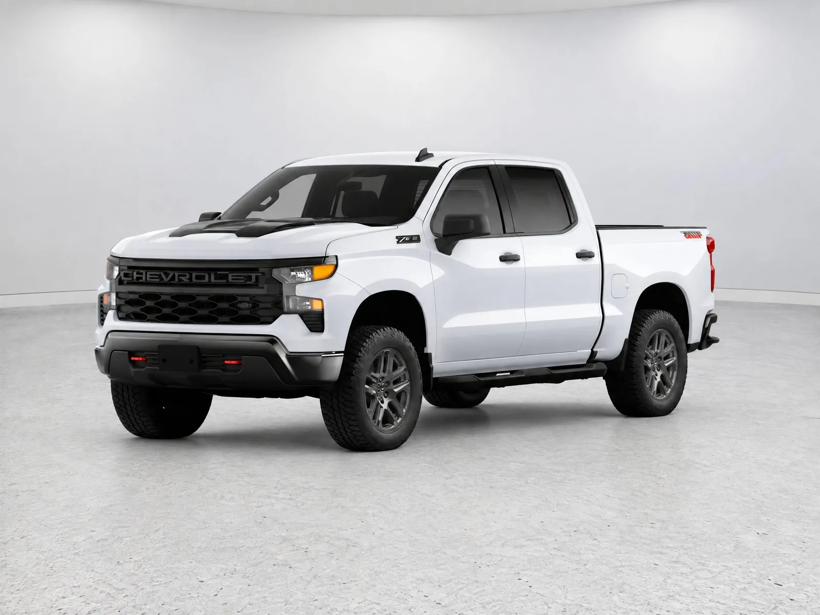 Pickup truck on the “White marble backdrop” background.
