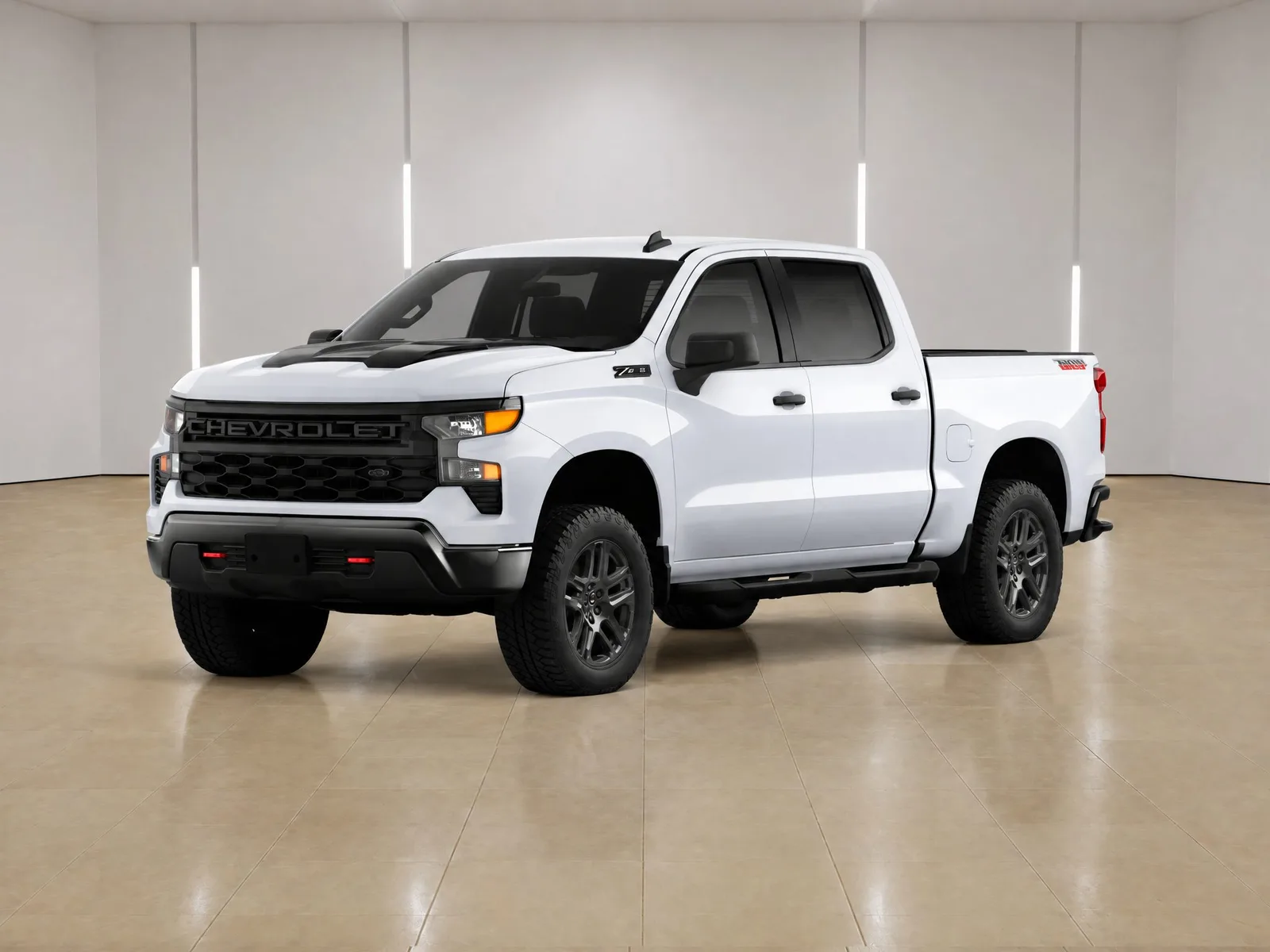 Pickup truck on the “Light-slit wall, sand tile” background.