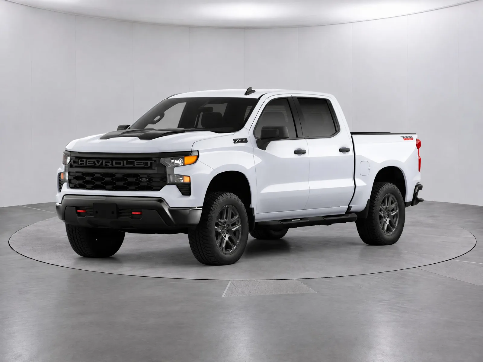 Pickup truck on the “Curved white backdrop, grey turntable” background.