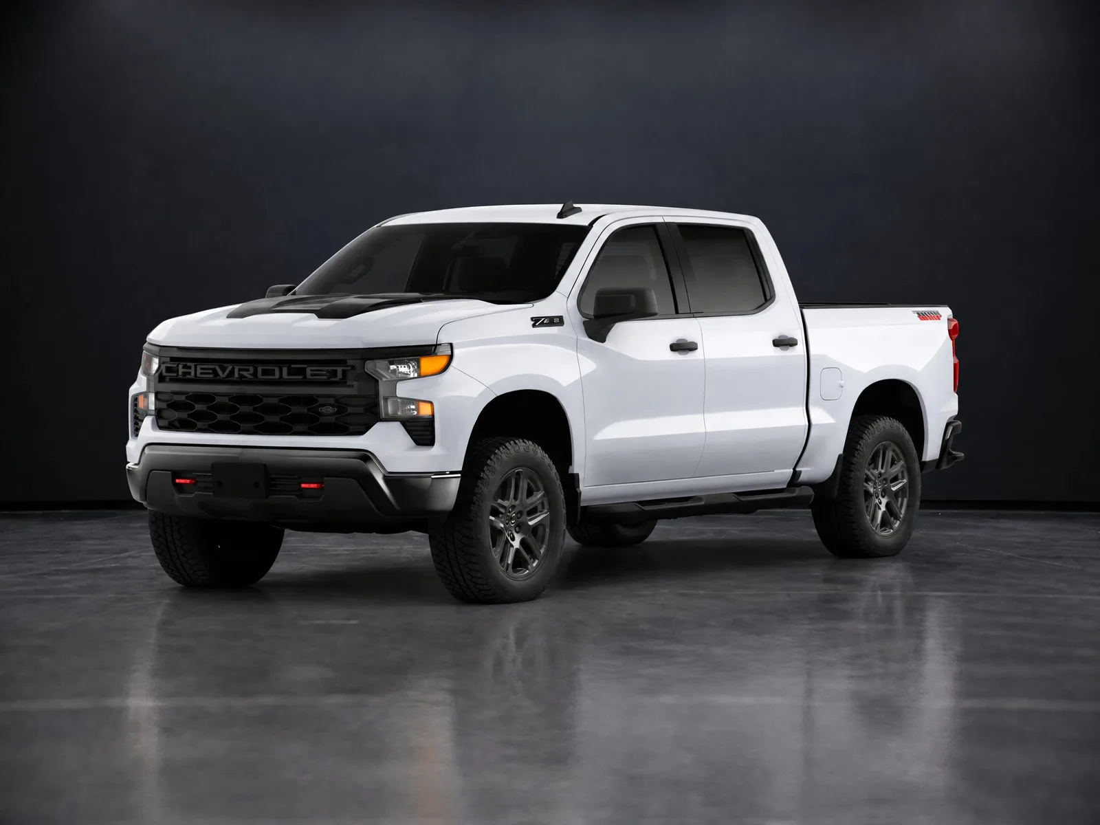 Pickup truck on the “Dark showroom (deep floor)” background.